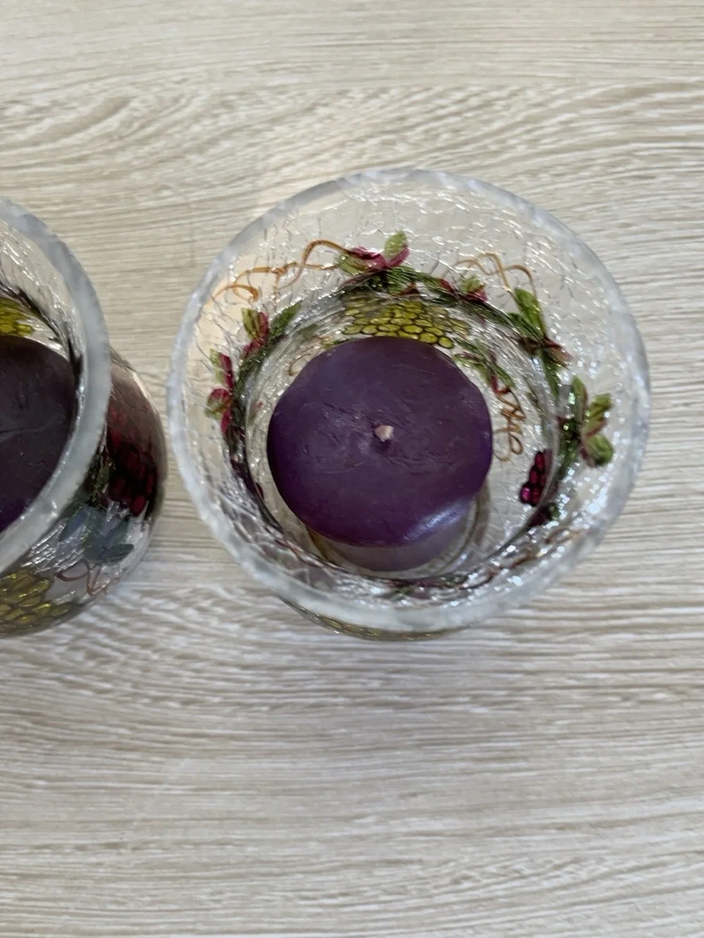 Hand-Painted Grape Glass Votive Holders - Clear with Green Accents Yankee Candle